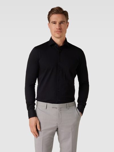 Profuomo Slim fit zakelijk overhemd van katoen met stretch Zwart - 4