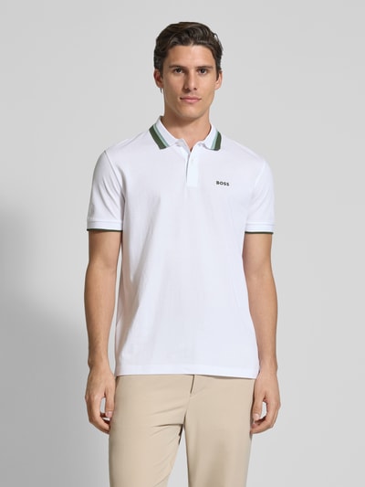BOSS Green Regular fit poloshirt met labelprint, model 'Paddy' Wit - 4