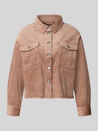 Produktfoto, Loose Fit Hemdjacke aus reiner Baumwolle Modell 'MARINA' von ONLY, Damen Oversized Shirt, beige, breite Cordstruktur, silberne Knöpfe