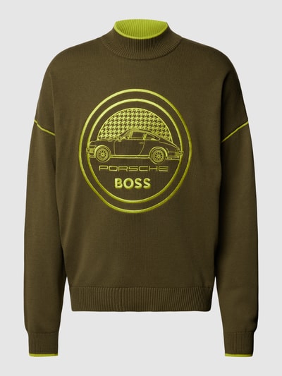 BOSS Sweter z dzianiny z wyhaftowanym logo model ‘Ofuturo’ Średniobrązowy 2