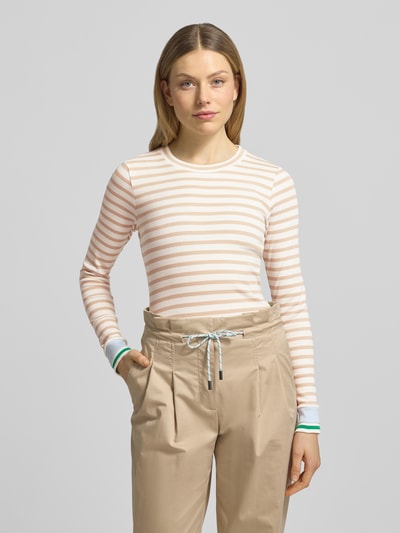 Marc Cain Slim fit shirt met lange mouwen met ronde hals Zand - 4