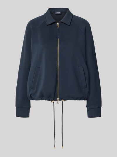 Produktfoto, dunkelblaue Sweatjacke mit Zweiwege-Reißverschluss Modell 'Taimi' von JOOP!, Material-Mix mit Modal-Anteil, Relaxed-Fit, Umlegekragen, Eingrifftaschen, Tunnelzug