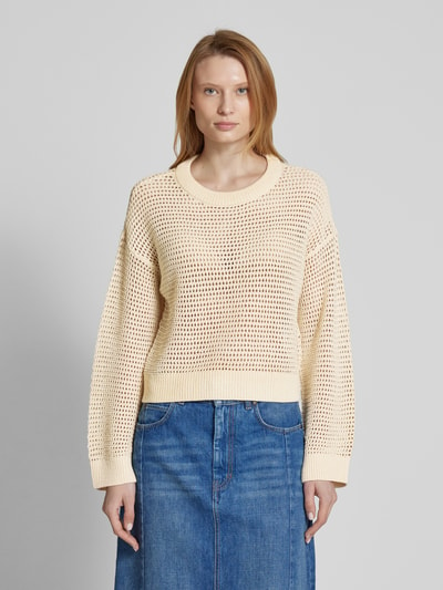 Vero Moda Comfort Fit Strickpullover aus Baumwoll-Mix Modell 'NEWMADERA' Offwhite 4