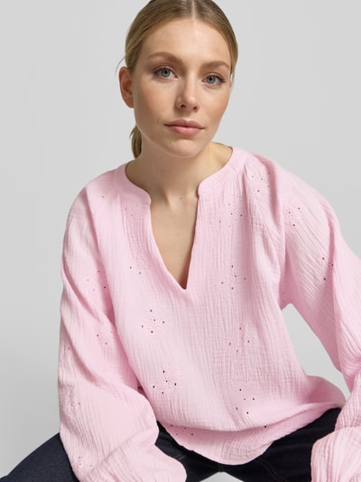 VERO MODA Bluzka z długim rękawem o kroju relaxed fit z czystej bawełny model 'NATALI' Mocnoróżowy 3