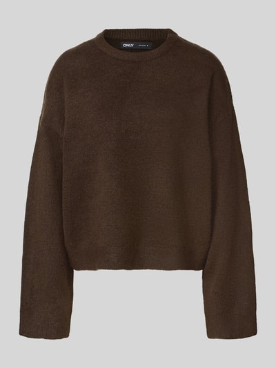 Produktfoto, brauner Relaxed Fit Pullover mit Rundhalsausschnitt Modell 'SIMONI' von ONLY aus weichem Strick, Damen Pullover von ONLY
