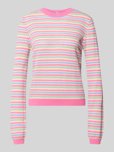 Produktfoto, Regular Fit Strickpullover aus reiner Baumwolle Modell 'DIANA' von Pieces, mehrfarbig gestreift, Rundhals, Langarm, Stricktextur