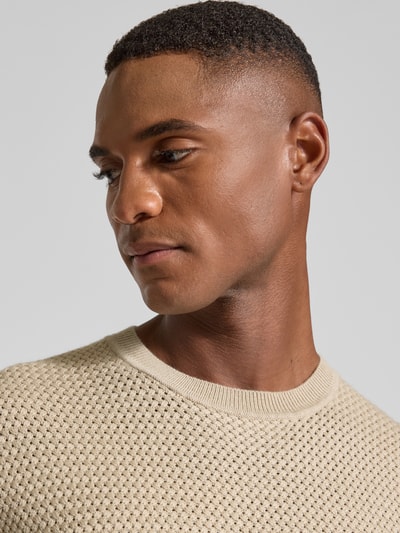 CG - Club of Gents Strickpullover aus Woll-Mix mit Rundhalsausschnitt Offwhite 3