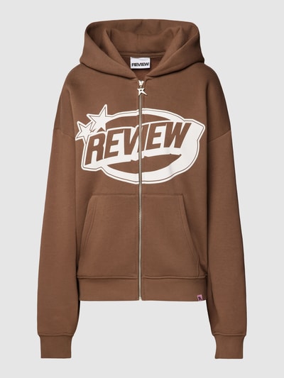 Review Hoodie mit Label-Print Mittelbraun 2