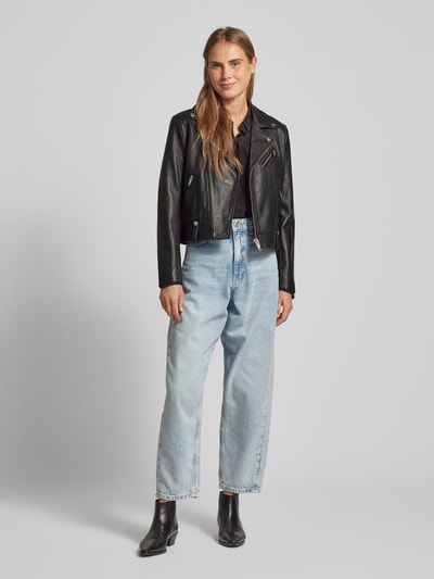 THE KOOPLES Bikerjack in leerlook met ritszakken Zwart - 1