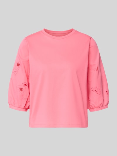 Marc Cain t-shirt z rękawem o dł. 3/4 i haftem angielskim Mocnoróżowy 2