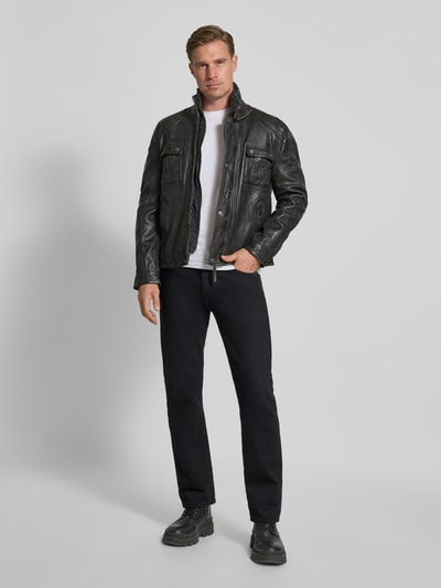 Gipsy Leren jack met opstaande kraag, model 'GARRECK' Zwart - 1