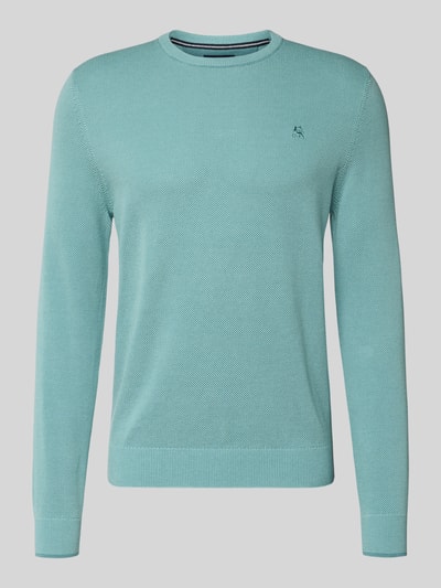 Produktfoto, Strickpullover mit Label-Stitching von Lerros w kolorze jasnoniebieskim, bawełna, regular fit, ściągacze, okrągły dekolt