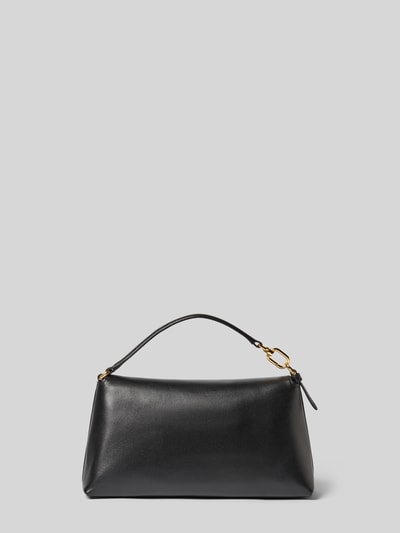Productfoto, Shoulder Bag aus echt leer Model 'SFERA' van FURLA in zwart met gouden details, Hoofdvak met overslag, magneetsluiting, verstelbare schouderband, afneembare draagriem, vakken voor pasjes, Breedte 24 cm, Lengte 14 cm, Diepte 9 cm, bandlengte 88 cm