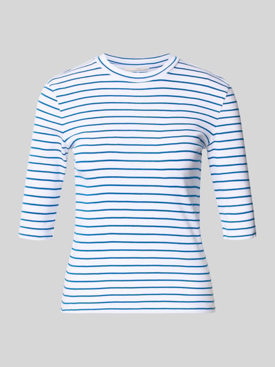 Produktfoto, T-Shirt mit 3/4-Arm van Lanius, wit met blauwe strepen, pure katoen, slim fit, ronde hals, zachte textuur