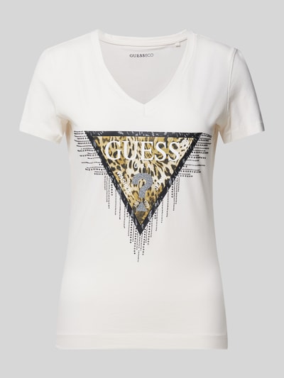 Guess T-Shirt mit Label-Print Ecru 1