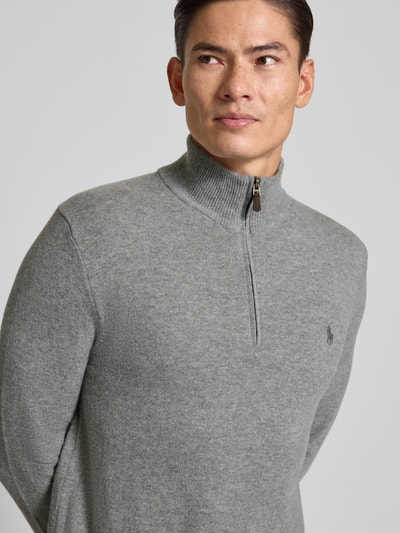 Polo Ralph Lauren Strickpullover aus Wolle mit Stehkragen und Reißverschluss Mittelgrau 3