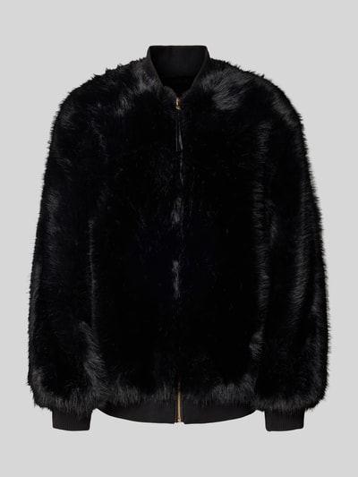 Produktfoto, Jacke aus Kunstfell mit Stehkragen und Reißverschluss von Armani Exchange, czarny sztuczne futro, stójka, zamek błyskawiczny, wykończenia: prążkowana dzianina, długość tyłu w rozmiarze S: 70 cm, szerokość ramion w rozmiarze S: 50 cm, szerokość w rozmiarze S: 58 cm, długość rękawów w rozmiarze S: 60 cm