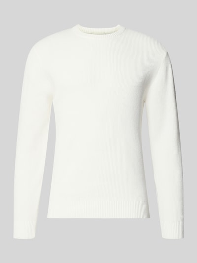 Produktfoto, Regular Fit Strickpullover aus Baumwoll-Mix von Tom Tailor in Optik: Unifarben, Rippstrick, Farbton Weiß