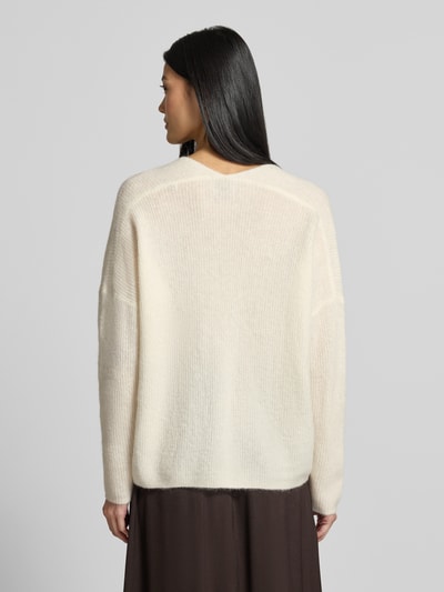 MOS MOSH Sweter z dzianiny z mieszanka wełny z dekolt w serek model 'THORA' Beżowy 5