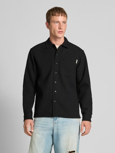 Redefined Rebel Regular fit overhemdjack met wol en labeldetail model 'Chen' Zwart - 4