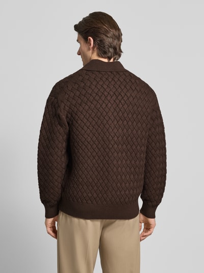 JAKE*S STUDIO MEN Strickjacke mit Strukturmuster und Zweiwege-Reißverschluss Schoko 5