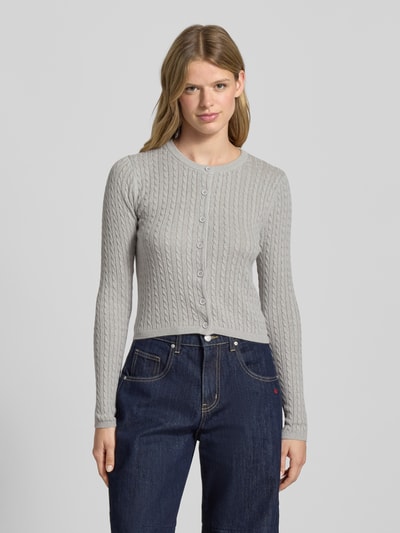 Review Gebreid jack met kabelpatroon en ronde hals Lichtgrijs gemêleerd - 4