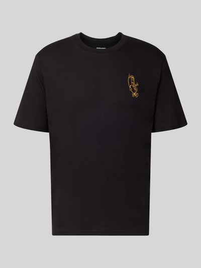 Produktfoto, czarny t-shirt Regular Fit z bawełny z nadrukiem z napisem Model 'BREWY' od JACK & JONES, długość tyłu 68 cm w rozmiarze M