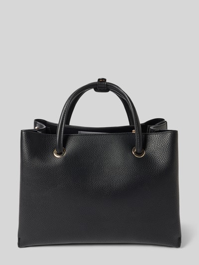 Produktfoto, czarna Torebka z detalem z logo, model 'ALEXIA' od VALENTINO BAGS, uchwyt, pasek na ramię, główna przegroda z zamkiem błyskawicznym, szerokie 35 cm, długość 26 cm, głębokość 15 cm, długość paska 123 cm