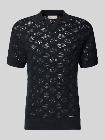 Produktfoto, Slim Fit Poloshirt in Strick-Optik Modell 'Angvig' von Casual Friday, schwarze Baumwolle, semitransparent, kurzes Design, feines Lochmuster