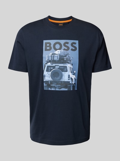 BOSS Orange T-Shirt mit Label- und Motiv-Print Modell 'mextour' Dunkelblau 1