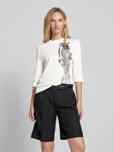 Marc Cain T-Shirt mit Zierstein- und Paillettenbesatz Offwhite 4