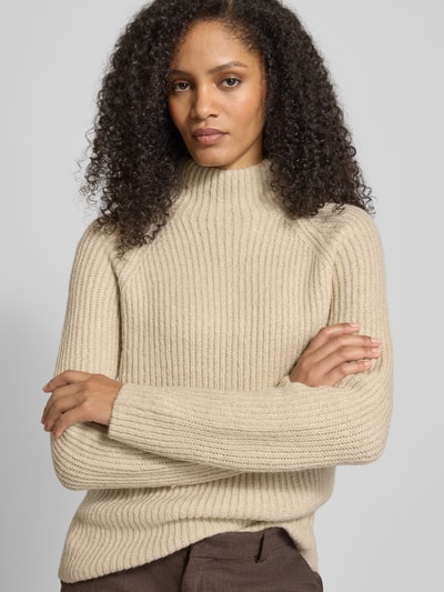 Jake*s Collection Gebreide pullover in riblook met opstaande kraag Ecru - 3