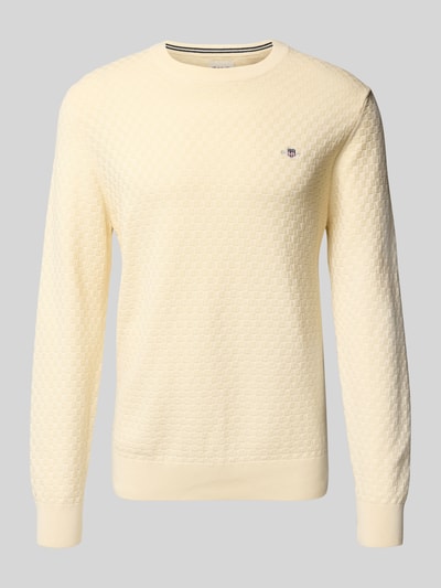 Gant Strickpullover mit Rundhalsausschnitt und Logo-Stitching Offwhite 2