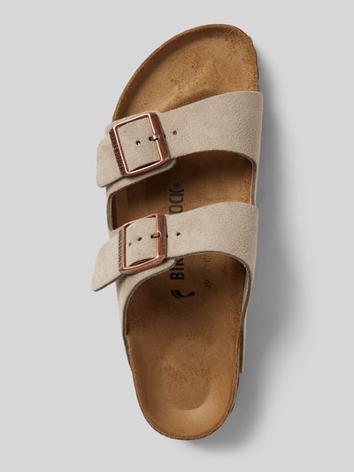 Birkenstock Lederslides mit breiten Riemen Modell 'Arizona' Taupe 3