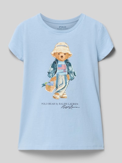 Meisje draagt Regular Fit T-shirt uit pure katoen met polo bear-motief van Polo Ralph Lauren Teens, look: effen, ronde hals, korte mouw, fijnrib materiaalverwerking, vooraanzicht van het hele lichaam