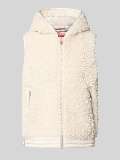 Productfoto, Teddyweste met capuchon model 'MISS DAISY' van Frieda & Freddies, wit teddyfleece, straight fit, ritsen, zijzakken, tunnelkoord