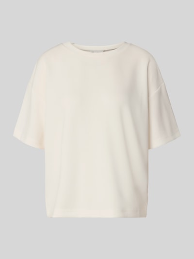 Produktfoto, T-Shirt mit Rundhalsausschnitt Modell 'Helle' od My Essential Wardrobe, damski t-shirt, mieszanka materiałów z dodatkiem wiskozy, pudełkowy krój, długość tyłu w rozmiarze XS/S: 60 cm, kolor jasny, gładka struktura