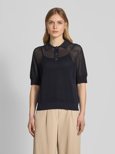 IVY OAK Koszulka polo z haftem angielskim model 'FLO’ Granatowy 4