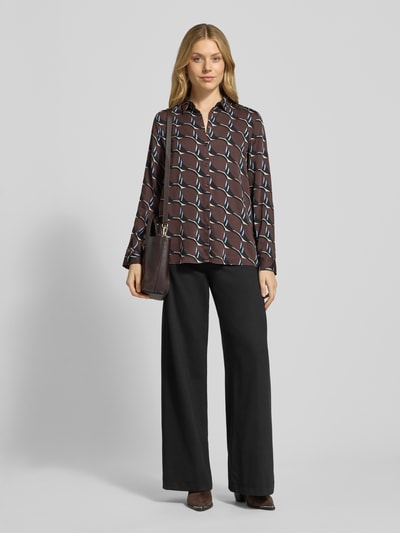 Milano Italy Bluzka koszulowa z wiskozy z kołnierzykiem typu kent Czekoladowy 1