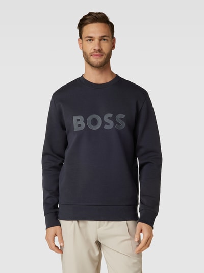 BOSS Green Sweatshirt met labelprint, model 'Salbo' Marineblauw - 4