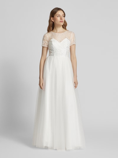 Unique Abendkleid mit Strasssteinbesatz Offwhite 4