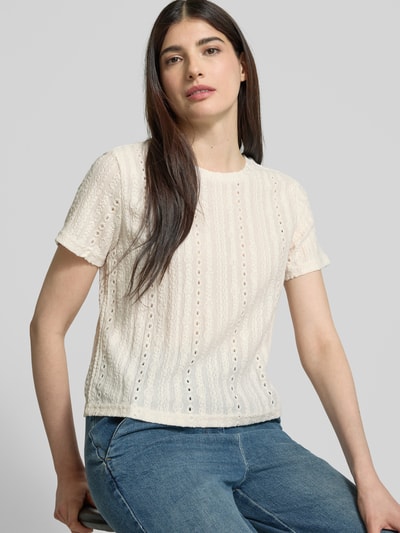 Jake*s Collection T-Shirt mit Lochstickerei Beige 3