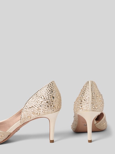 Produktfoto, Pumps mit Strasssteinbesatz von Tamaris, glänzende Optik, Schuhspitze spitz, Kitten-Heel-Absatzform, Applikation Strasssteine, Verschluss Schlupf/offen, strukturierte Sohle