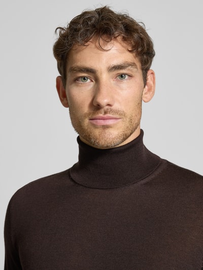 BOSS Regular fit coltrui van pure scheerwol, model 'MUSSO' Donkerbruin - 3