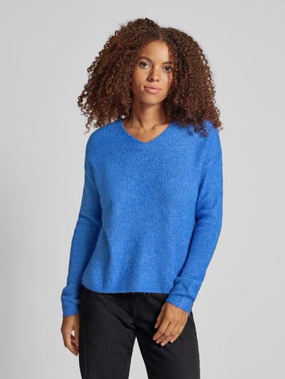 Only Regular Fit Strickpullover mit V-Ausschnitt Modell 'CAMILLA' Blau Melange 4