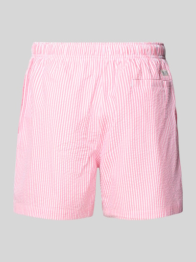 Produktfoto, Badehose mit elastischem Bund und Tunnelzug von MCNEAL aus Baumwoll-Mix, Regular-Fit, Label-Stitching, rosa-weiß gestreift