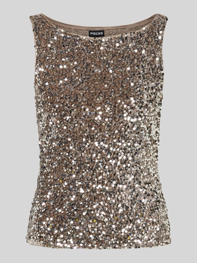 Pieces Top cekinowy o kroju regular fit z aksamitu model ‘KAM’ Szarobrązowy 2