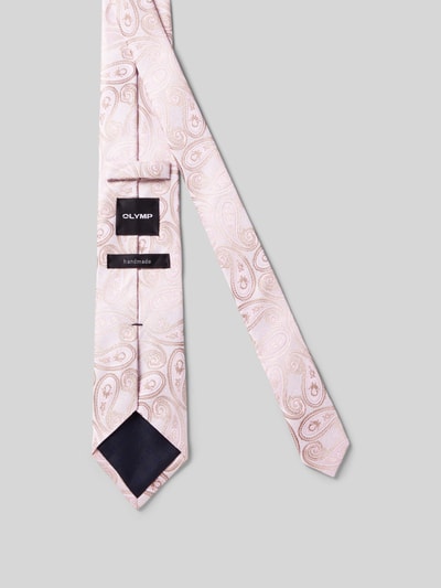 Produktfoto, Seidenkrawatte im Allover-Look (7,5 cm) von OLYMP, Reine Seide, klassische Form, Label-Detail, Handmade, zartes Paisley-Muster, Breite bei Größe 1: 8 cm, feine strukturierte Oberfläche in Beige und Creme.