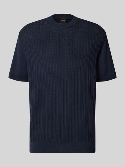 BOSS Orange męski t-shirt o kroju regular fit z mieszanka lnu i bawełny model 'KAJORDINO' Granatowy 2