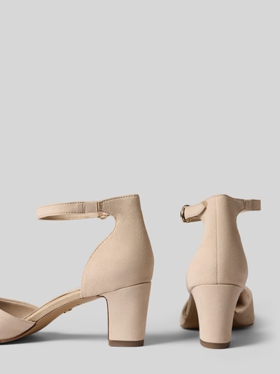 Produktfoto, Pumps aus echtem Leder von Tamaris w odcieniu beżu, zaokrąglony nosek, blokowy obcas, strukturalna podeszwa, nubuk, tłoczone logo